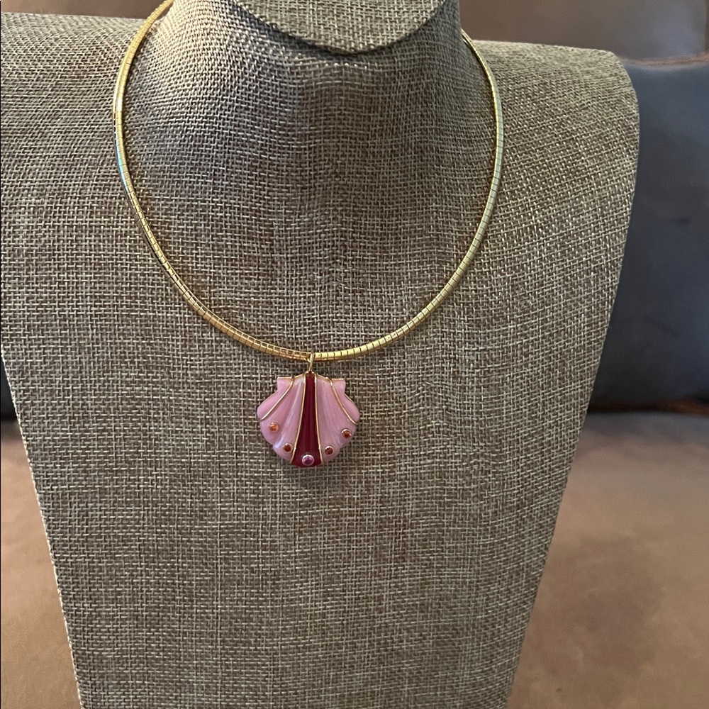 Pink Opal and Red Carnelian Gemstone Shell Pendant